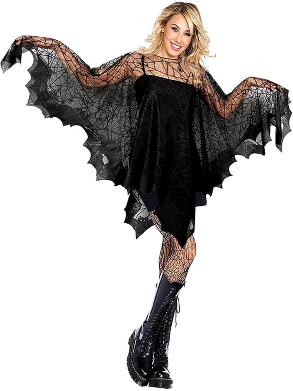 Black Lace Spider Web Halloween Poncho Cape for Adults